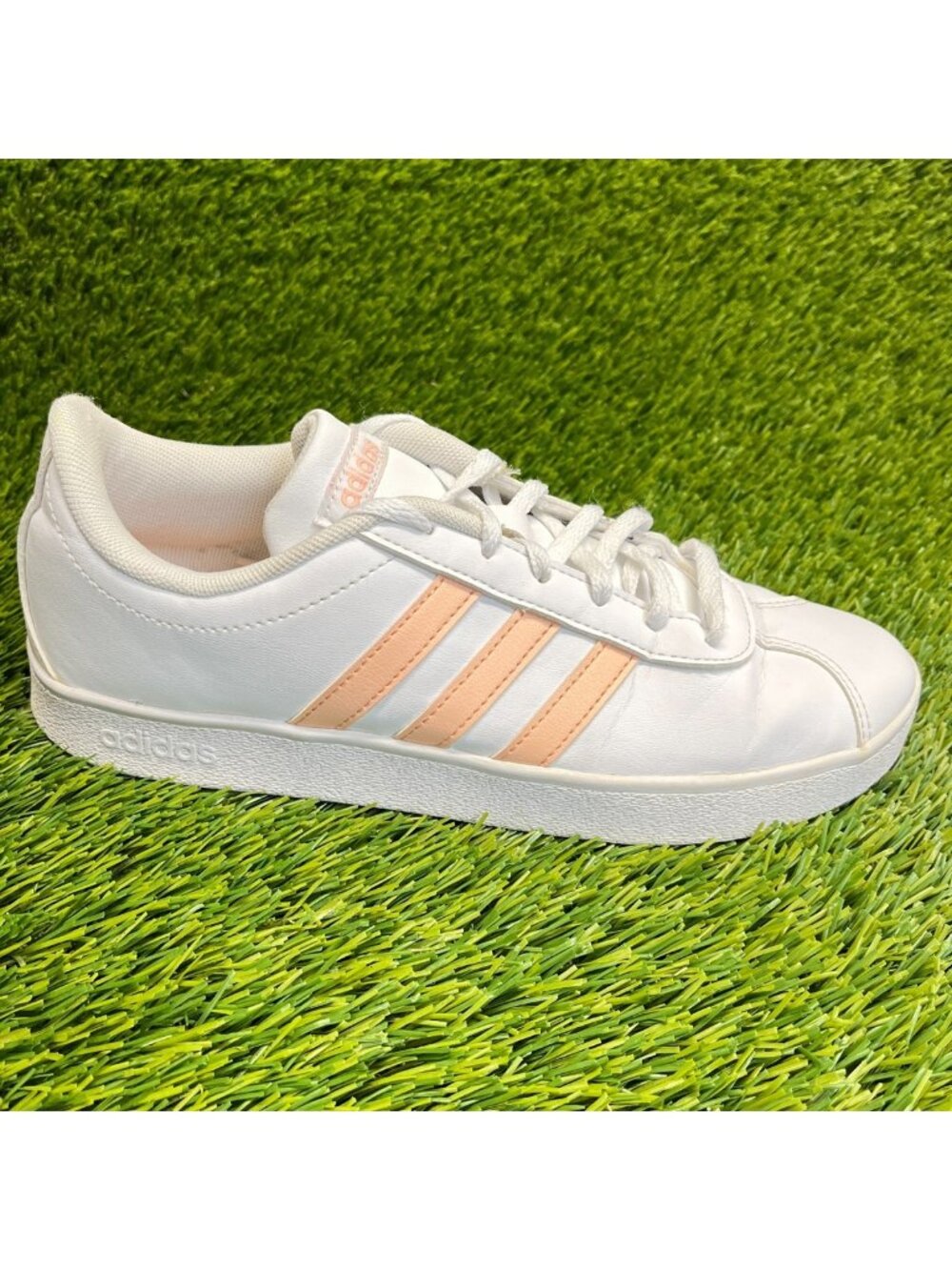 adidas White Sneakers with Peach Stripes - Kids